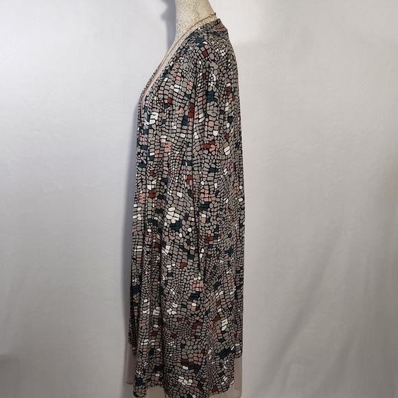 LOGO by Lori Goldstein Women's SZ L Leticia Mosaic Open Front Duster Cardigan - Picture 11 of 16